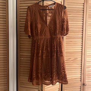 Haute Monde light my fire tawny orange mini dress